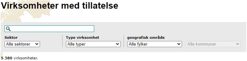 Verksemder med løyve Verksemder med løyve
