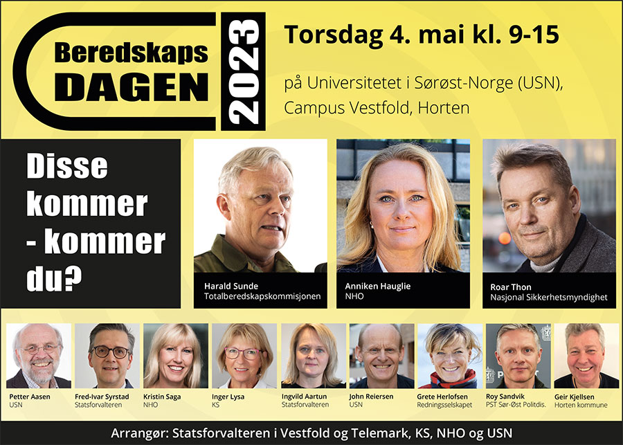 Bilder av personer som holder innlegg på Beredskapsdagen 2023