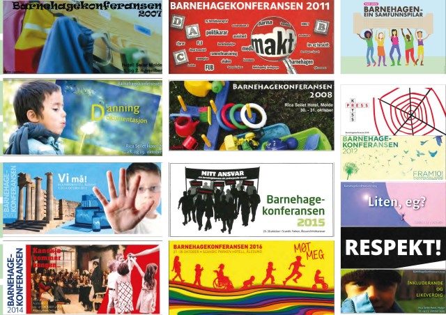 Collage over nokre av dei tidlegare barnehagekonferansane.