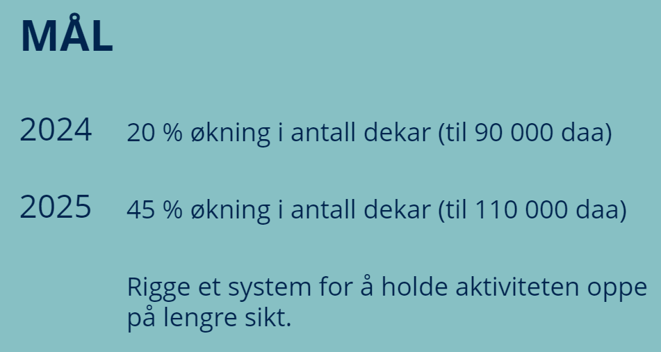 Tabell som viser målsetning for prosjektet