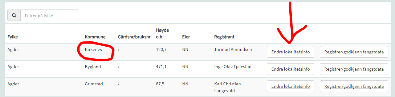 Skjermbilde av hvordan finne lokalitet