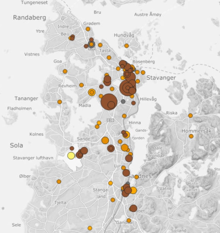 Figur: Statlig lokalisering i Temakart Rogaland, 
kartutklipp, kategori Plan / Statlige virksomheter