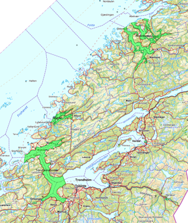 Gr&oslash;nne omr&aring;der viser omr&aring;der som har v&aelig;rt &aring;pne for fiske i 2024. 