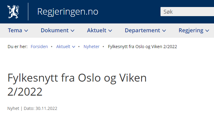 Skjermdump fra www.regjeringen.no