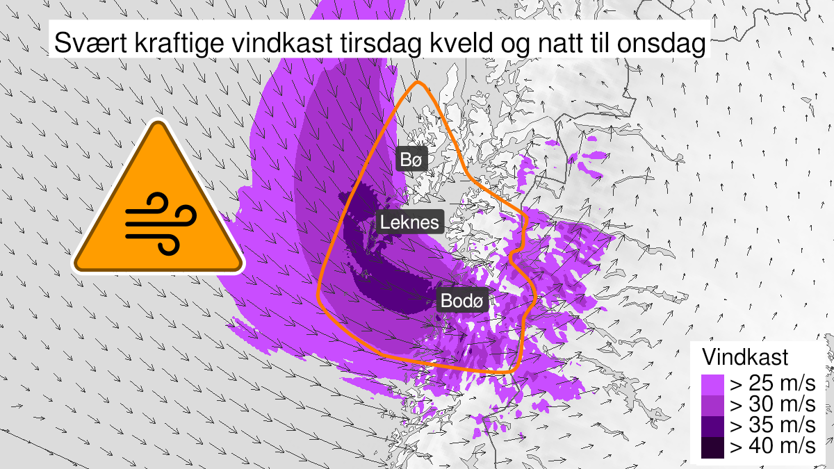 Illustrasjon som viser hvilket område vinden treffer.