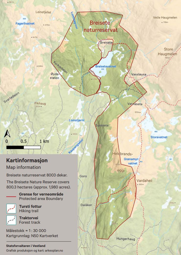 kart over Breisete naturreservat