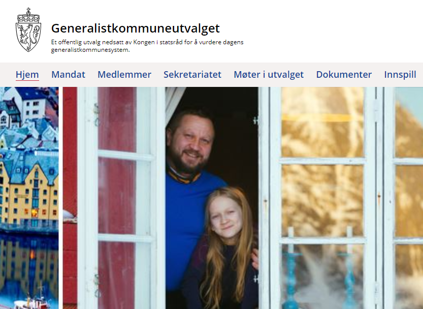 Faksimile av nettsiden for generalistkommuneutvalget. 