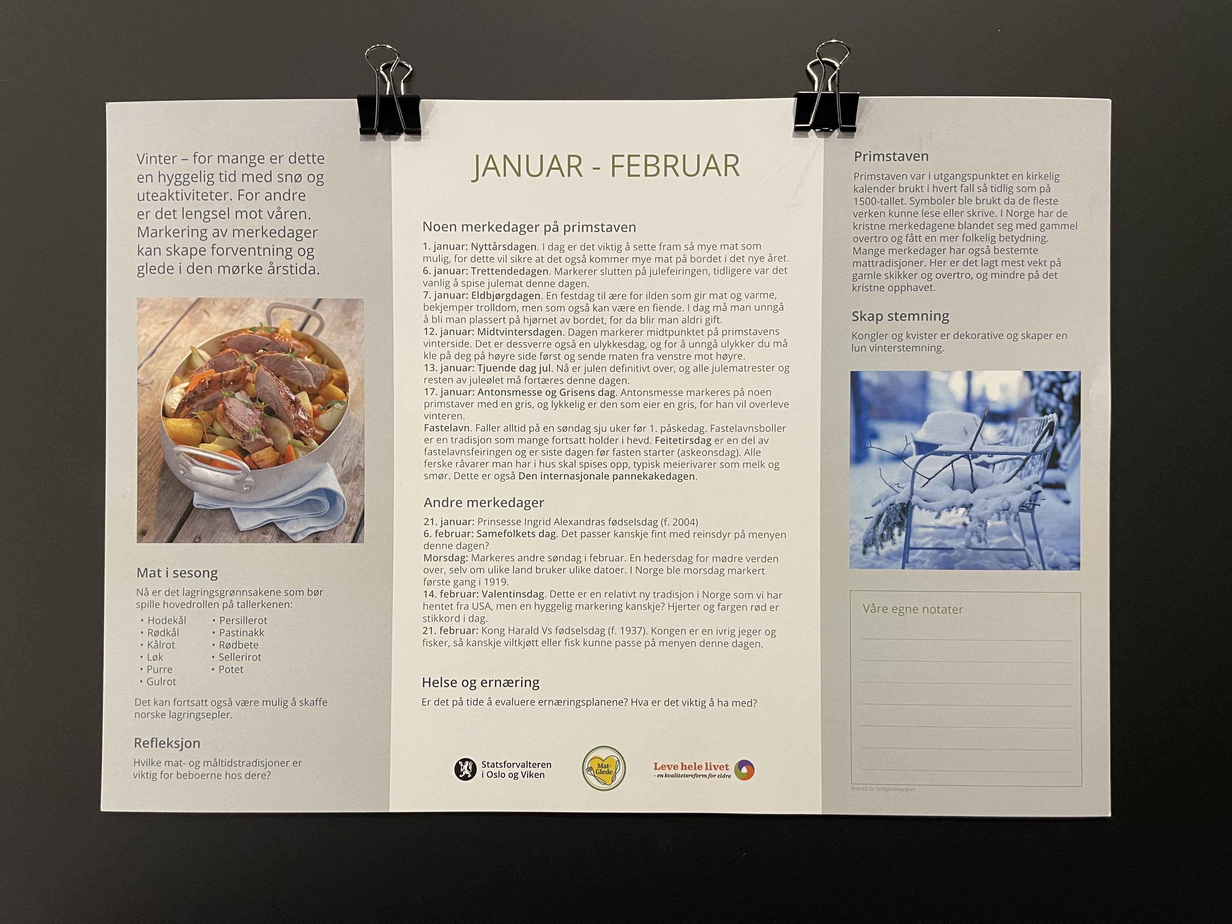 Slik ser årshjulet ut. Her  med januar og februar som eksempel. 