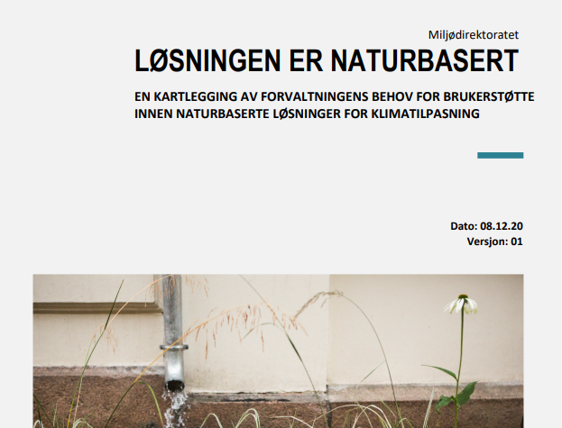 Utklipp fra fremsiden på rapporten "løsningen er naturbasert". 