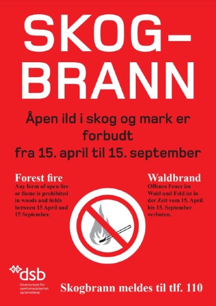 Skogbrannplakatar kan bestillast gratis frå Direktoratet for samfunnssikkerhet og beredskap (dsb.no).