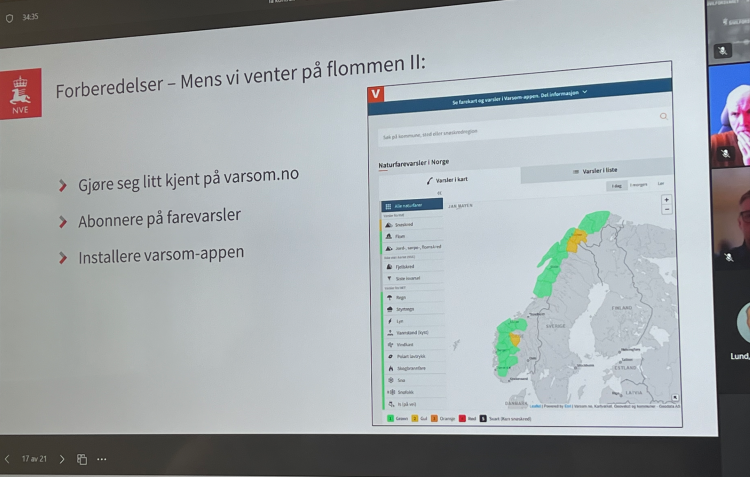 Skjermbilde av presentasjon fra NVE på møte