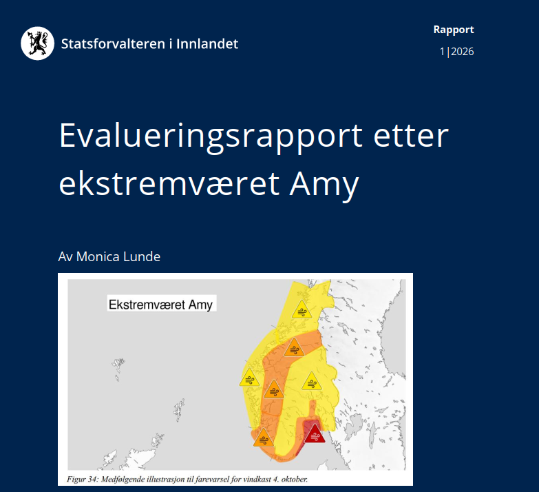 Utklipp fra forsiden på evalueringsrapporten etter uværet Amy
